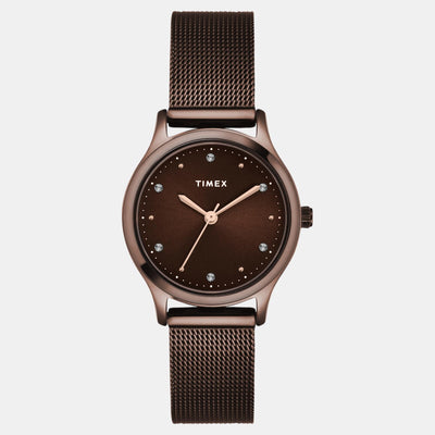 Fashion Women Quartz Brown Dial Analog Stainless Steel Watch TW0TL8718
