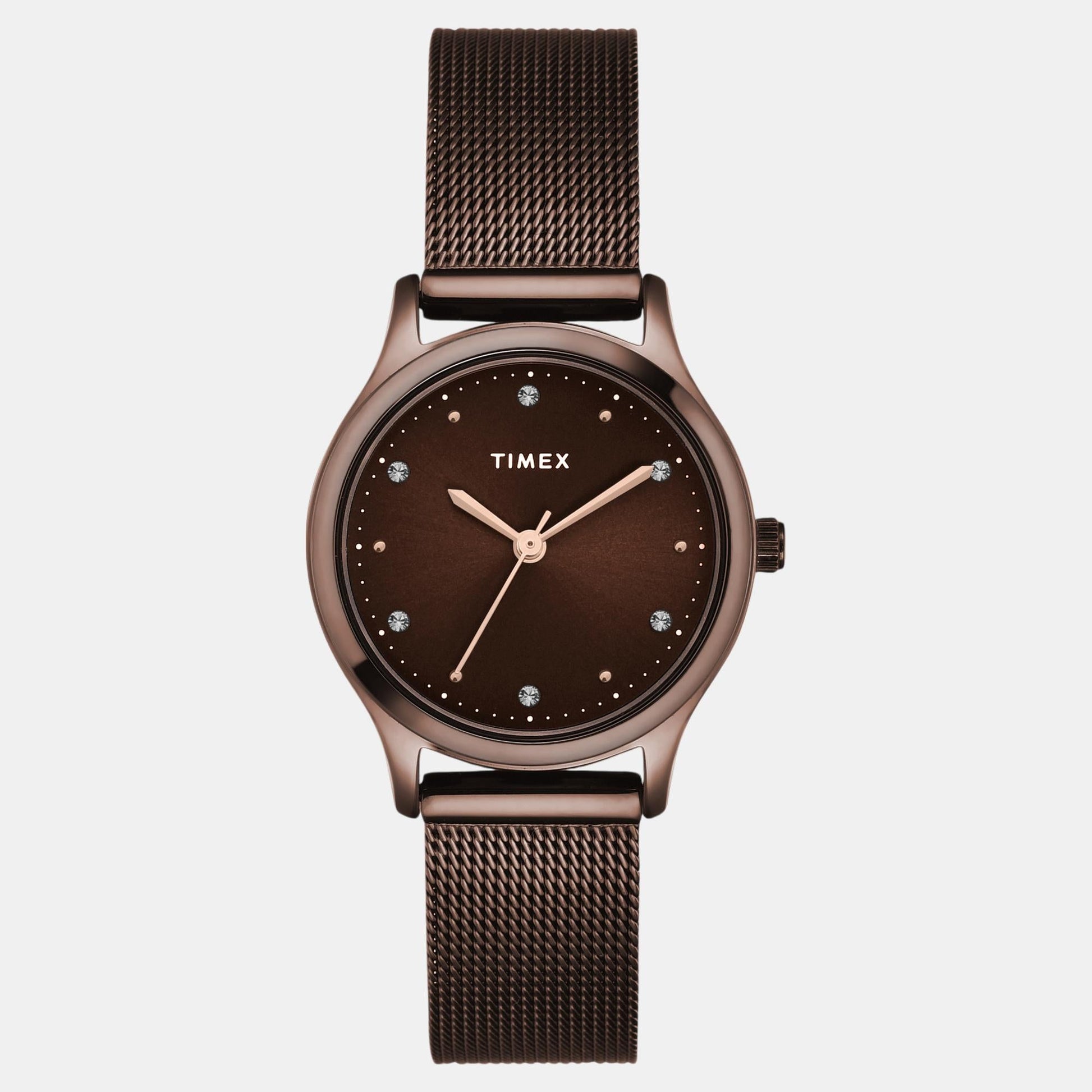 Fashion Women Quartz Brown Dial Analog Stainless Steel Watch TW0TL8718