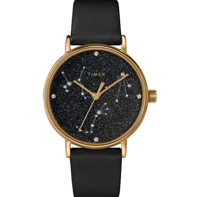 Timex Global Women's Gold-Tone Dial Case Leather-Strap Function Watch 37mm TW2T87600