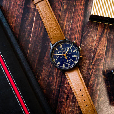 Timex Waterbury Men Classic Chronograph Blue Dial Leather Strap Watch 40mm TW2U88200UJ