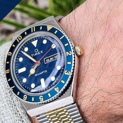 Timex Q Reissue Men Blue Dial Stainless Steel Bracelet Watch 38mm TW2V18400U9