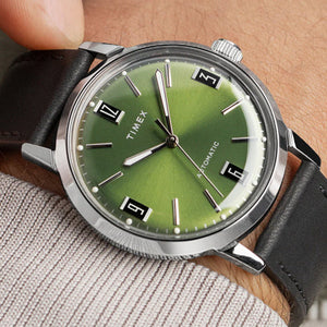 Timex Marlin Men’s Green Round Dial Leather Strap Watch 40mm TW2V44600U9