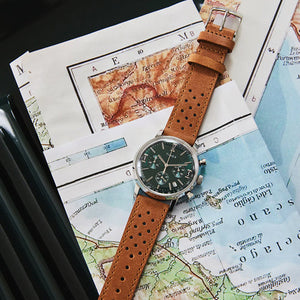 Timex Marlin Men Chronograph Tachymeter Green Dial Leather Strap Watch 40mm TW2W10100UJ