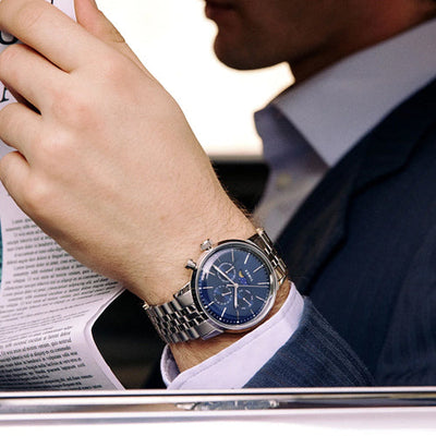 Timex Marlin Men Moon Phase Blue Dial Stainless Steel Bracelet Watch 40mm TW2W51300UJ
