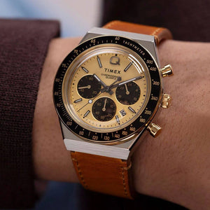 Timex Q Timex Men Gold-Tone Round Dial Analog Watch 40mm TW2W64400UJ