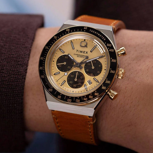Timex Q Timex Men Gold-Tone Round Dial Analog Watch 40mm TW2W64400UJ