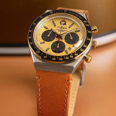 Timex Q Timex Men Gold-Tone Round Dial Analog Watch 40mm TW2W64400UJ