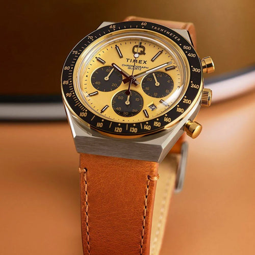Timex Q Timex Men Gold-Tone Round Dial Analog Watch 40mm TW2W64400UJ