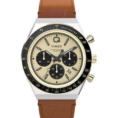 Timex Q Timex Men Gold-Tone Round Dial Analog Watch 40mm TW2W64400UJ