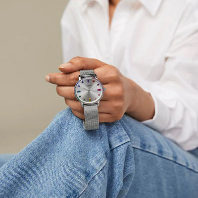 Timex Transcend Women Silver Round Dial Analog Watch 34mm TW2Y19100IK
