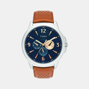 Fashion Men Quartz Blue Dial Chronograph Leather Watch TWEG16516