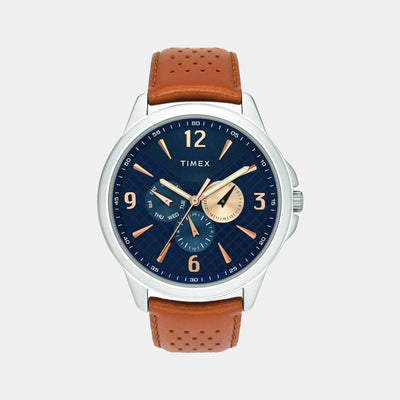 Fashion Men Quartz Blue Dial Chronograph Leather Watch TWEG16516