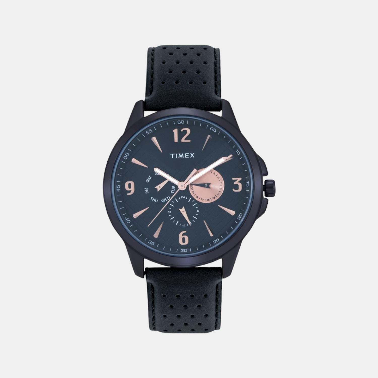 Fashion Men Quartz Black Dial Chronograph Leather Watch TWEG16517