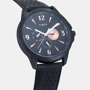 Fashion Men Quartz Black Dial Chronograph Leather Watch TWEG16517