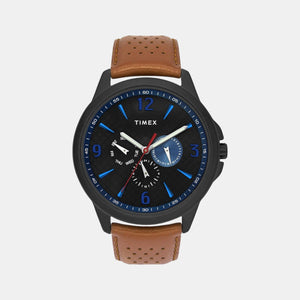 Fashion Men Quartz Black Dial Chronograph Leather Watch TWEG16518