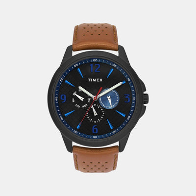Fashion Men Quartz Black Dial Chronograph Leather Watch TWEG16518