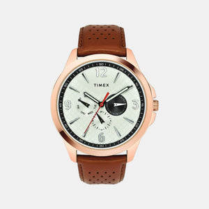Fashion Men Quartz Silver Dial Chronograph Leather Watch TWEG16519