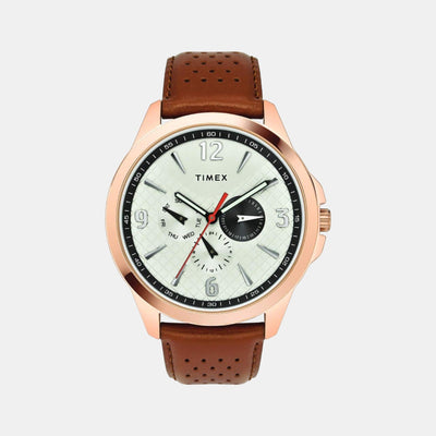 Fashion Men Quartz Silver Dial Chronograph Leather Watch TWEG16519