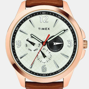 Fashion Men Quartz Silver Dial Chronograph Leather Watch TWEG16519