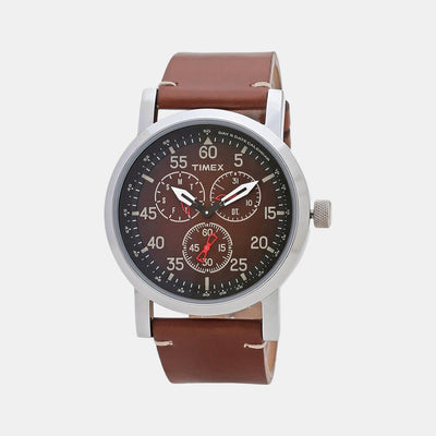 Fashion Men Quartz Brown Dial Chronograph Leather Watch TWEG16601