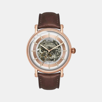 E Class Men Automatic Silver Dial Analog Leather Watch TWEG16715