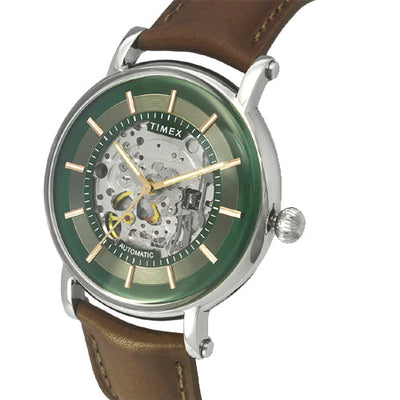 Timex E Class Men's Green Dial Round Case Automatic Function Watch 44mm TWEG16717