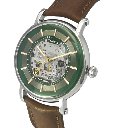 Timex E Class Men's Green Dial Round Case Automatic Function Watch 44mm TWEG16717