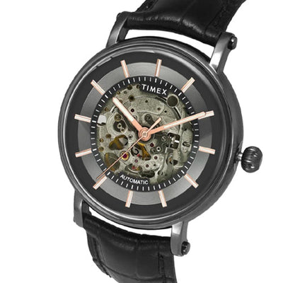 Timex E Class Men Automatic Black Round Stainless Steel Dial Watch 44mm TWEG16720
