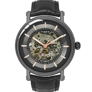 Timex E Class Men Automatic Black Round Stainless Steel Dial Watch 44mm TWEG16720