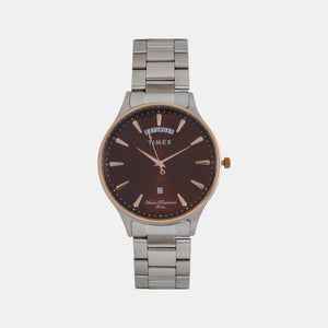 Fashion Men Quartz Brown Dial Analog Stainless Steel Watch TWEG16906