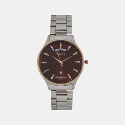 Fashion Men Quartz Brown Dial Analog Stainless Steel Watch TWEG16906