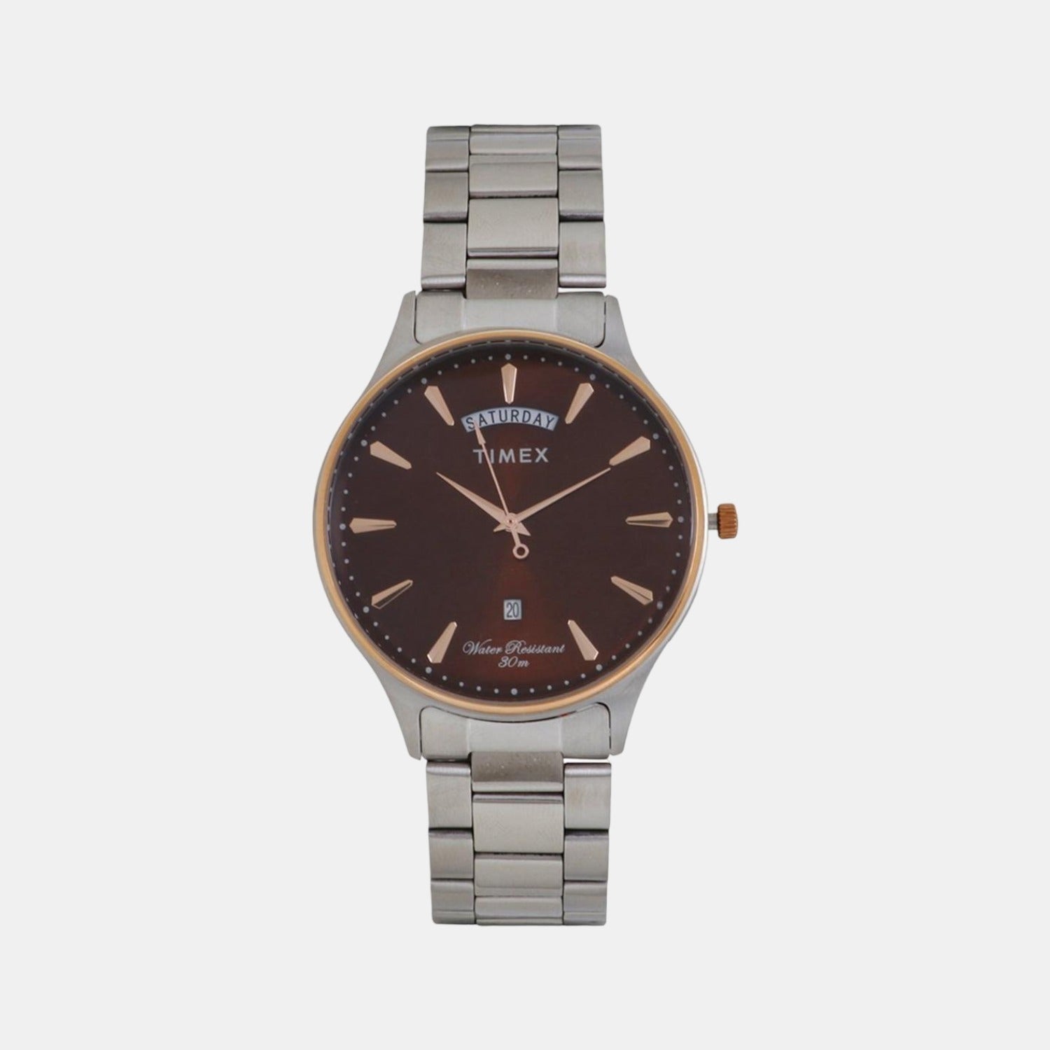 Fashion Men Quartz Brown Dial Analog Stainless Steel Watch TWEG16906
