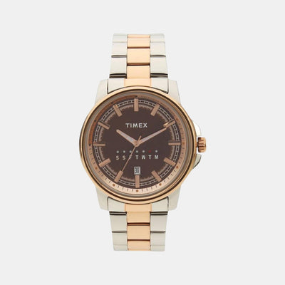 Fashion Men Quartz Brown Dial Analog Stainless Steel Watch TWEG17206