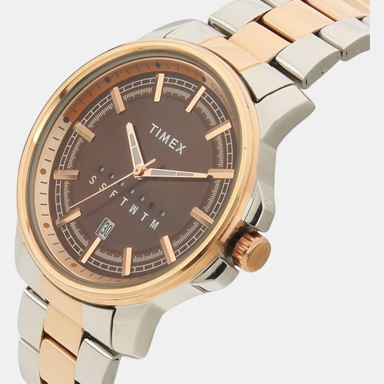 Fashion Men Quartz Brown Dial Analog Stainless Steel Watch TWEG17206