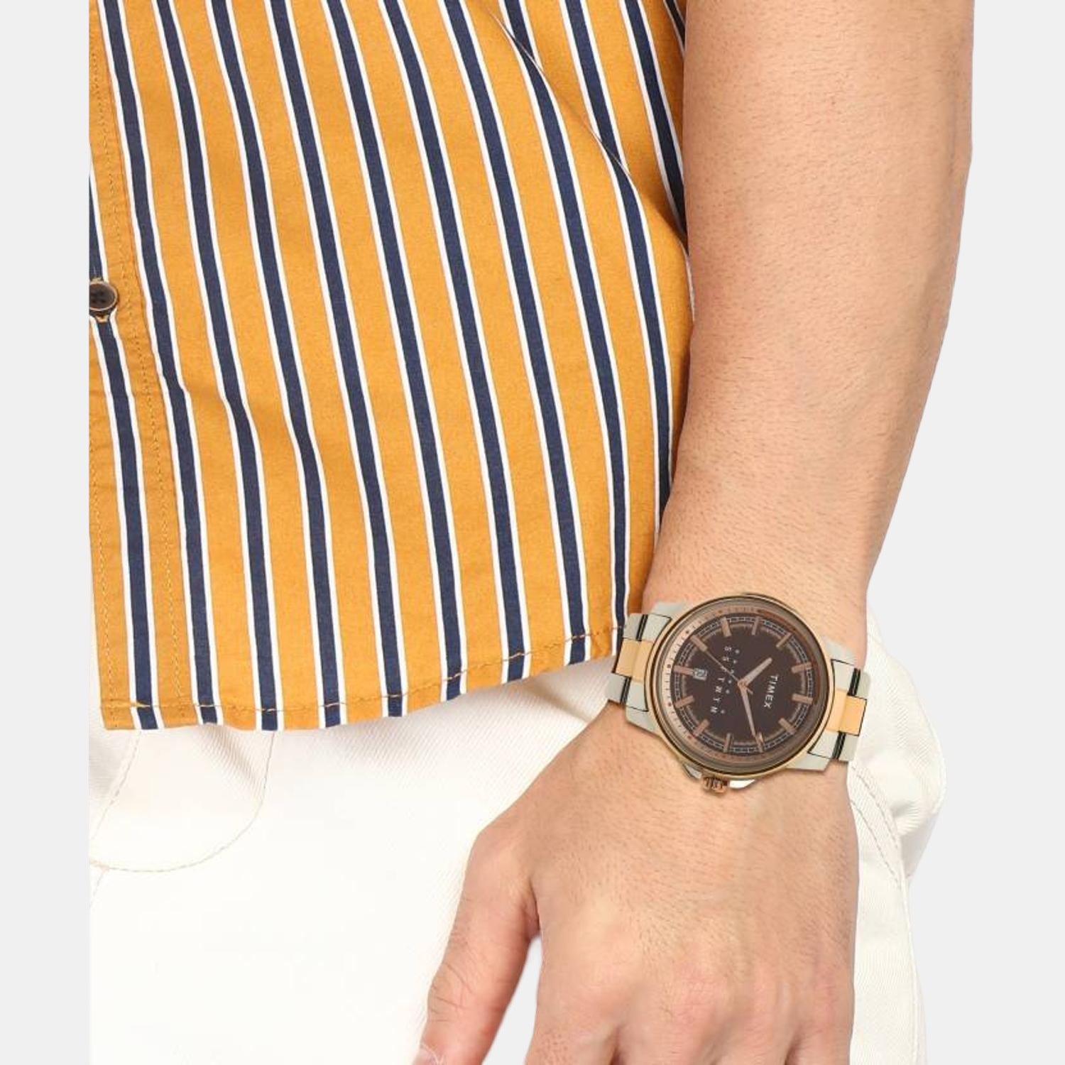 Fashion Men Quartz Brown Dial Analog Stainless Steel Watch TWEG17206