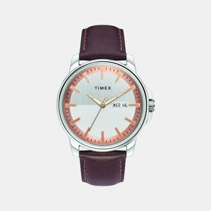 Fashion Men Quartz Silver Dial Analog Leather Watch TWEG17210