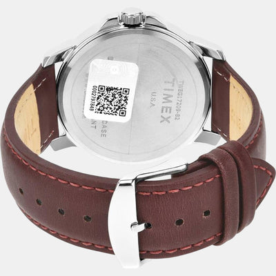Fashion Men Quartz Silver Dial Analog Leather Watch TWEG17210