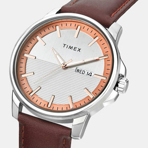 Fashion Men Quartz Silver Dial Analog Leather Watch TWEG17210