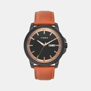Fashion Men Quartz Black Dial Analog Leather Watch TWEG17212