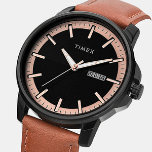 Fashion Men Quartz Black Dial Analog Leather Watch TWEG17212