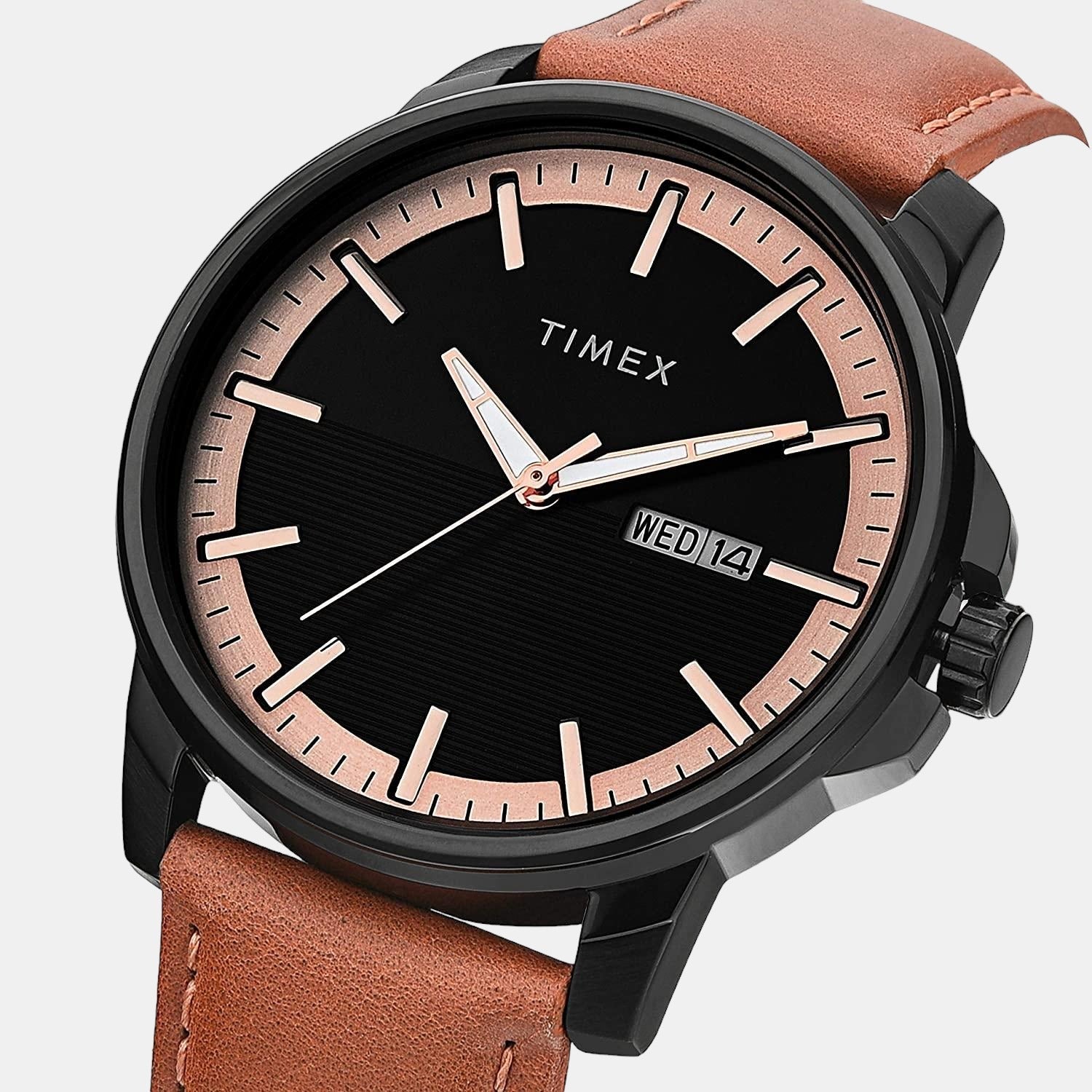 Fashion Men Quartz Black Dial Analog Leather Watch TWEG17212