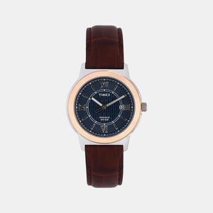 Fashion Men Quartz Blue Dial Analog Leather Watch TWEG18001