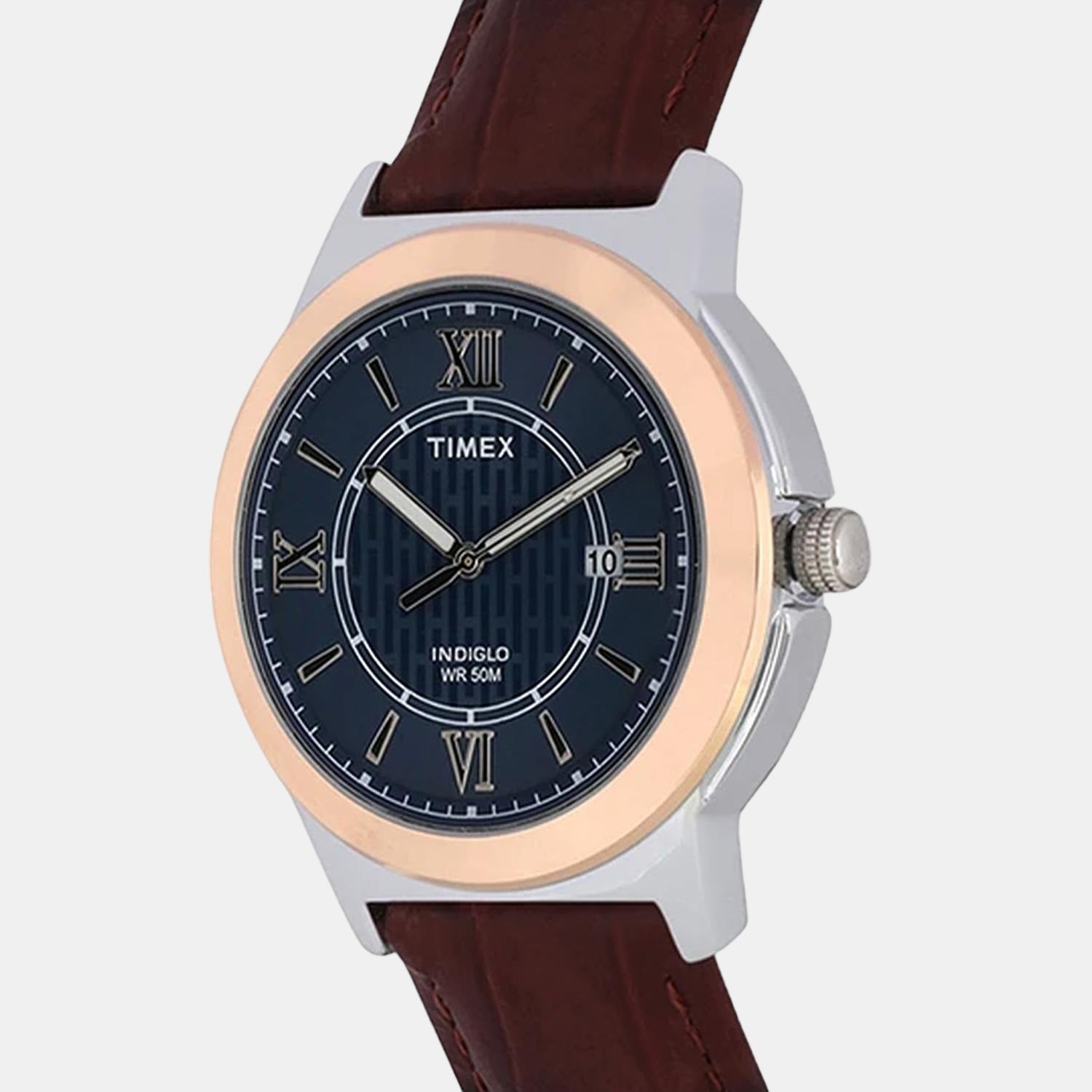 Fashion Men Quartz Blue Dial Analog Leather Watch TWEG18001
