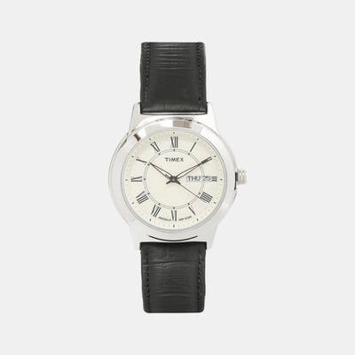 Fashion Men Quartz Beige Dial Analog Leather Watch TWEG18005
