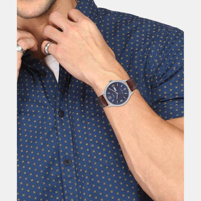 Fashion Men Quartz Blue Dial Analog Leather Watch TWEG18400
