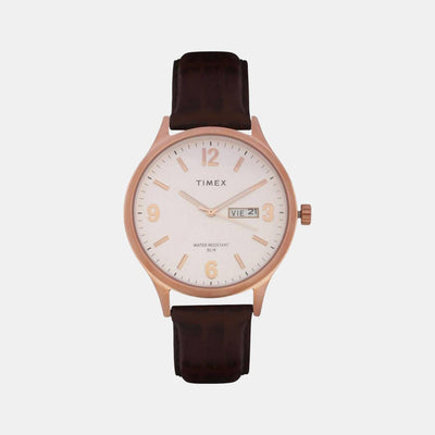 Fashion Men Quartz Silver Dial Analog Leather Watch TWEG18402