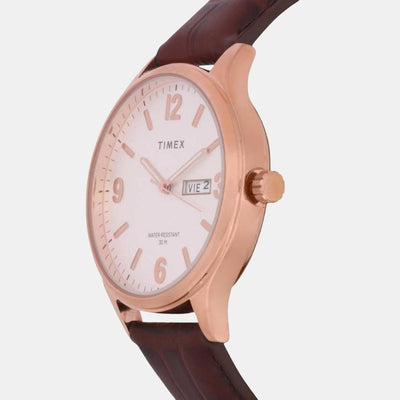 Fashion Men Quartz Silver Dial Analog Leather Watch TWEG18402