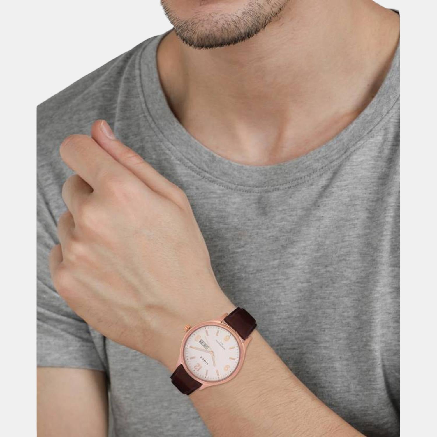 Fashion Men Quartz Silver Dial Analog Leather Watch TWEG18402