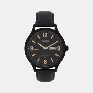 Fashion Men Quartz Black Dial Analog Leather Watch TWEG18403