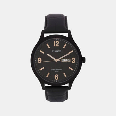 Fashion Men Quartz Black Dial Analog Leather Watch TWEG18403
